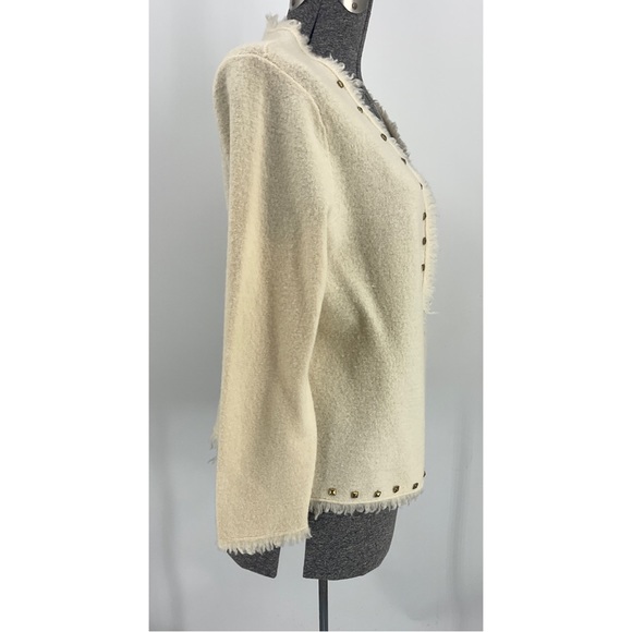 Tara Ryan, 100% wool open front fringe, Cardigan, L - Picture 2 of 8